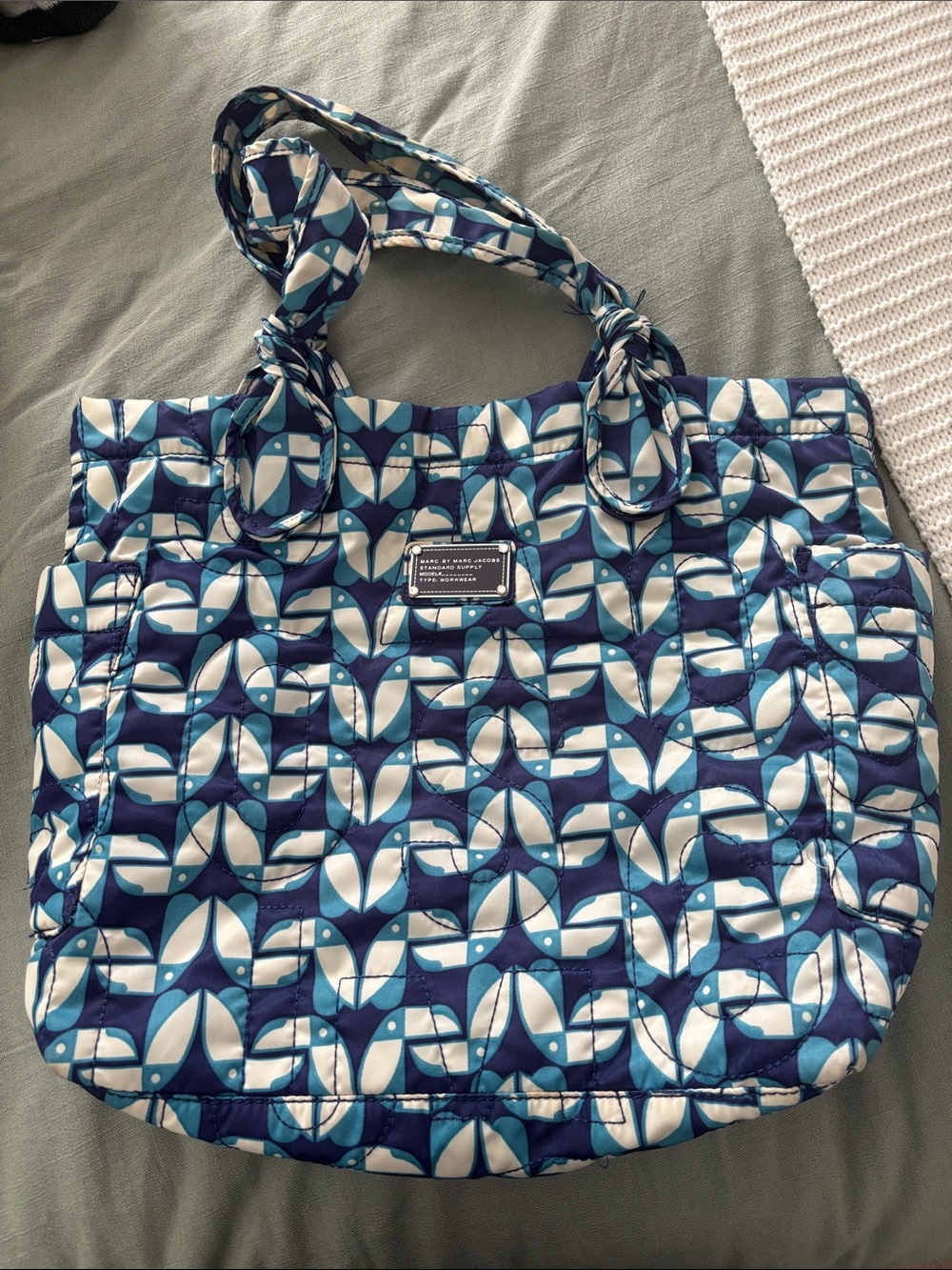 Marc by Marc Jacobs Blue and White Quilted Geometric Tote